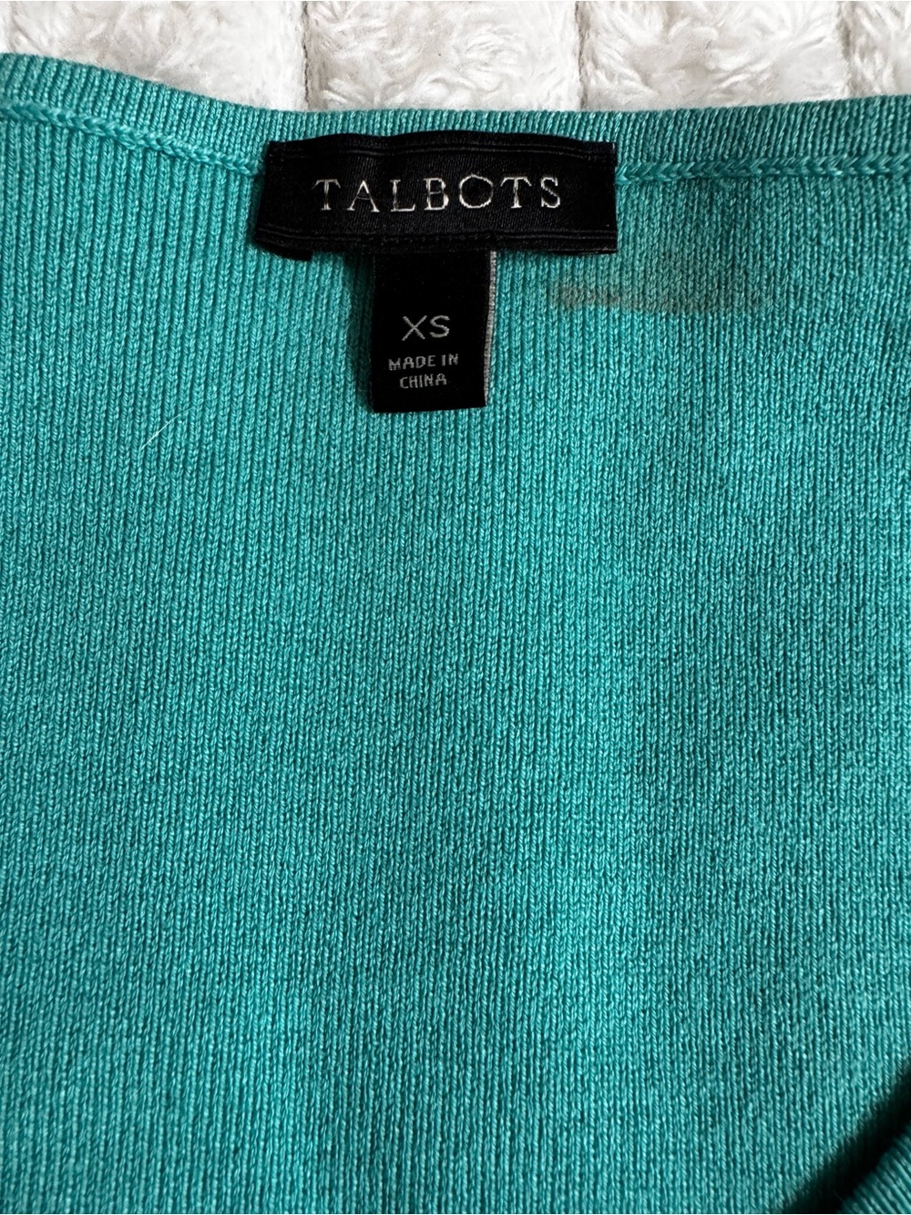 Talbots Teal V-Neck Sweater with Scalloped Edges - Picture 2 of 3